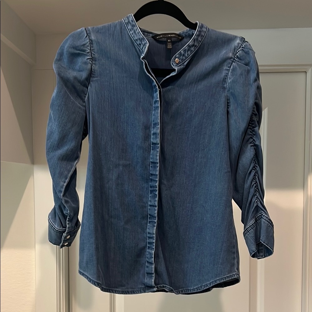 White House Black Market Blue Denim Button-Up Shirt